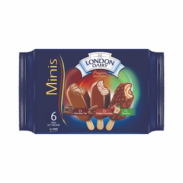 London Dairy Minis Chocolate Trio with Belgian Chocolate and Hazelnut Ice Cream Bars, 60ml Pack of 6