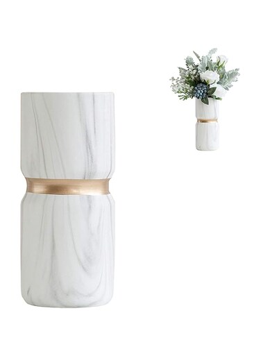 White Marble Style Ceramic Porcelain Flower Vase for Home Decor Elegant Gift (Style C)