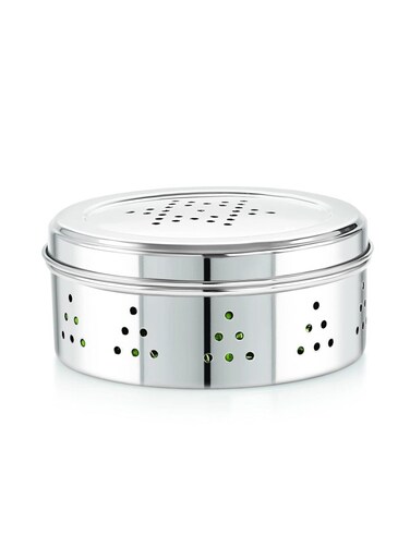 Multi-Purpose Stainless Steel Storage Container Coriander Dabba Canisters with Air Ventilation 12 cm