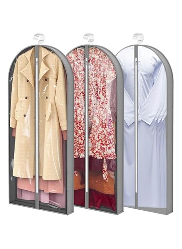 YumLock Garment Bags for Hanging Clothes Storage - 150x60x10cm Clear Protector with Durable Gussets for Suits, Dresses, Coats, 3-Pack Breathable PEVA Cover for Closet Organization