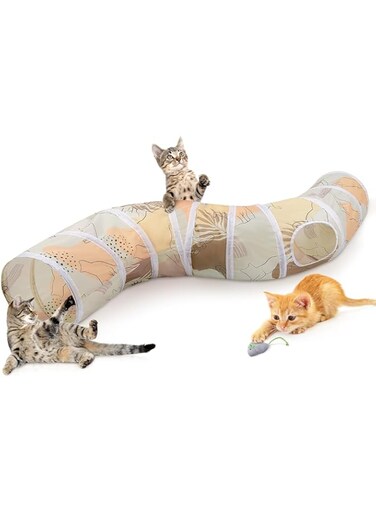Glittme Cat Tunnel, Cat Tunnels for Indoor Cats, S-Shape Peekaboo Cat Cave with Cat Toys, Foldable Cat Tubes and Tunnels for Cats, Rabbit, Puppy, Guinea Pig