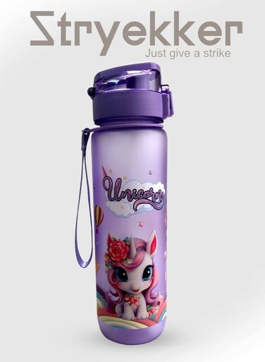 Kids 1L Water Bottle &acirc;&euro;&ldquo; Purple Unicorn Fantasy Design, BPA-Free &amp; Leakproof