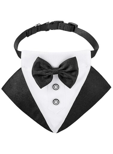 Erweicet Pet Collar, Adjustable Black Dog Tuxedo Bandana with Bow Tie &amp; Neck Tie,Dog Christmas Outfit Costume