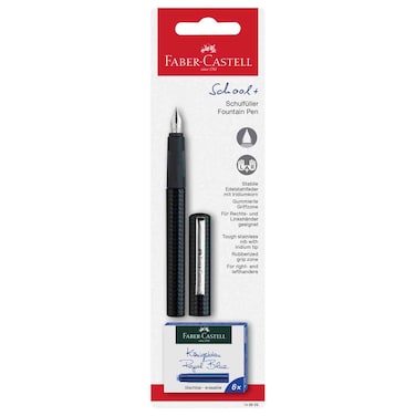 Faber-Castell Fountain Pen Carbon Design Set with Blue Ink Cartridges, Medium Nib, 7 PCS