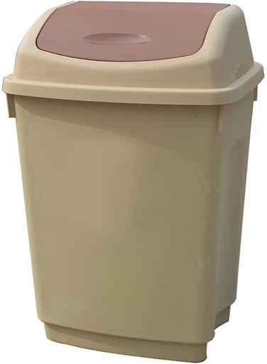 25L Flip-Top Waste Bin, Trash Can with Swing-top Lid, Plastic Garbage Bin for Office, Bedroom, Bathroom, Dorm Room, Beige