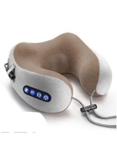 Travel Neck Massage Pillow, U Shaped Memory Foam Kneading Vibration Neck Head Support Pillow, Relief Cervical Pain, For Airplane, Train, Car, Brown