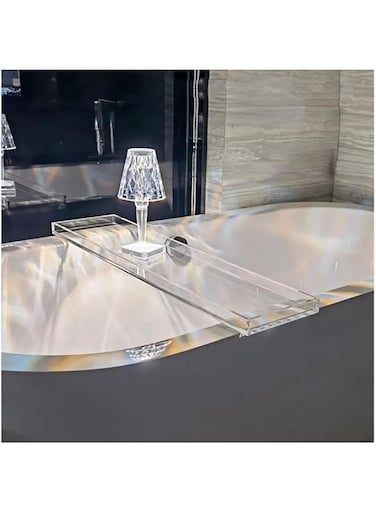XINGLL Acrylic Bathtub Caddy Tray, Rectangular Acrylic Serving Tray, Bath Vanity Coffee Table Countertop Organizer, Perfume Cosmetic Candle Wine Glass Book Storage Holder