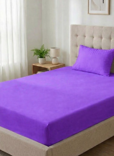Cotton Plain Microfiber Lavender Fitted sheet Single 90x190 cm With One Pillow Cover