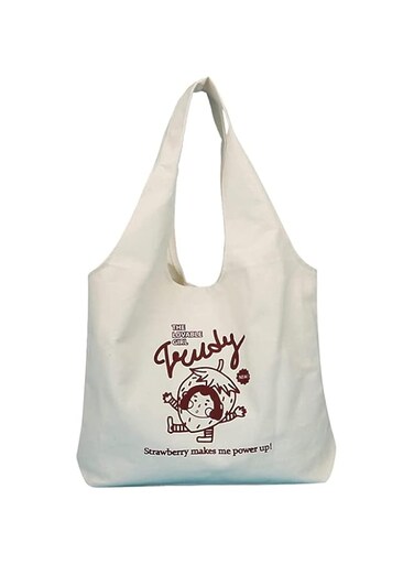 KASTWAVE Cute Strawberry Canvas Tote Bag - Reusable, Machine Washable, Large Capacity Grocery Shopping Bag with Inner Pocket for Work &amp; Daily Use