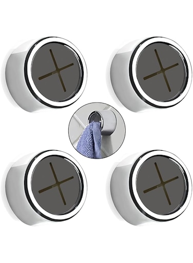 4 Pcs Kitchen Towel Hooks,Round Adhesive Dish Towel Hook Premium Chrome Finish,Easy Installation Wall Mount Hand Towel Hook, Ideal as Bathroom, Shower or Outdoor Towel Holders