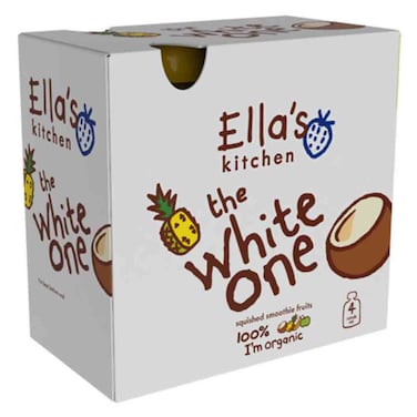 Ella&rsquo;s Kitchen The White One Organic Smoothie Fruit Puree, Apple Banana Coconut Milk Pineapple and Melon Juice, 90g, Pack of 4
