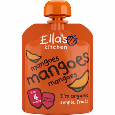 Ella's Kitchen Gluten Free Dairy Free Organic Super Smooth Mangoes Puree Baby Food, 4 Months+, 70g