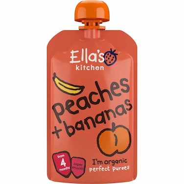 Ella's Kitchen Gluten Free Dairy Free Organic Super Smooth Peaches and Bananas Puree Baby Food, 4 Months+, 120g