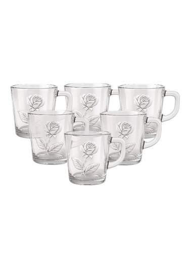 Flower Turkey Glass Mug Set 6 Pieces   Clear Tea &amp; Coffee Cups   Elegant Floral Design   Durable Heat Resistant Glassware