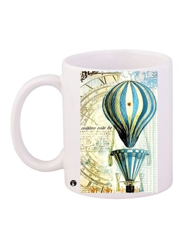 Hot Air Balloon Printed Coffee Mug White/Blue/Beige 11ounce