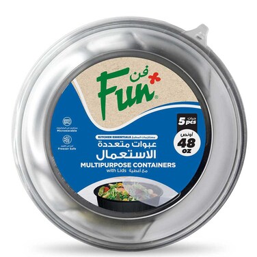 فن أوعية مستديرة متعددة الأغراض مع غطاء 1.5 لتر لون رمادي 5 قطع