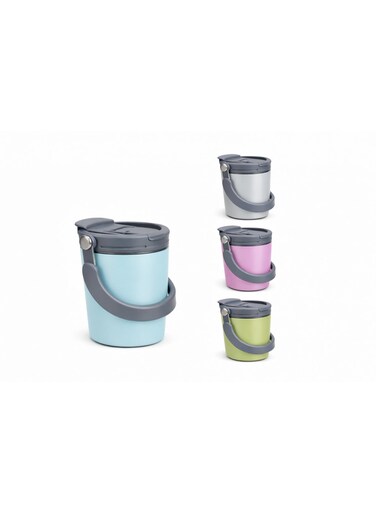B&amp;S Insulated Stainless Steel Tumbler 350ml - Coffee cup with Lid, Straw, Handle - Double Wall Travel Mug Keeps Drinks Hot - Leakproof, BPA-Free, Non-Slip (Blue)