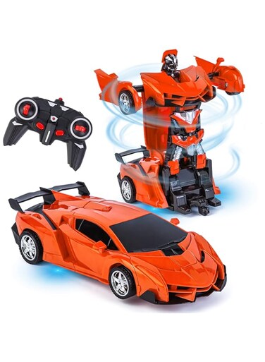 Refasy Robot Cars for Kids 4-8 Year Old,Deformation Car Remote Control Transformation for Boys Ideal Xmas Birthday Gifts Robot Vehicle Toys for Kid Age 9-12 Transforming Car Toys - Orange