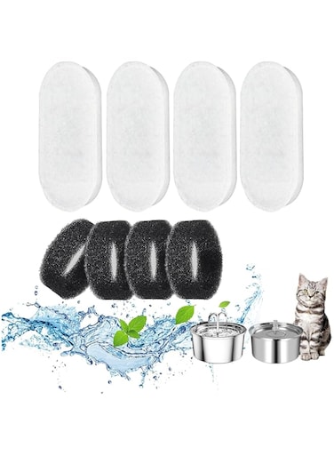 4 Packs Cat Water Fountain Filter Replacement &amp; Pre-Filter Sponges for Stainless Steel 108oz/3.2L &amp; 67oz/2L Adjustable Water Flow Pet Fountain, Replacement Filters for Pet Drinking Fount (4 Packs)