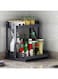 MedMad 2 Layer Pull Out Spice Rack Organizer For Countertop and Cabinet,Standing Shelf Jars Storage Holder, Foldable Seasoning Shelf Organizer for Kitchen Storage (Black)