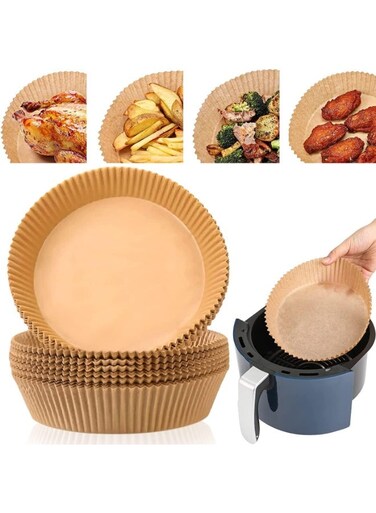 Air Fryer Liners 6.3 Inches 100 Pcs Air Fryer Paper Liners Air Fryer Disposable Paper Liner Nonstick Oilproof Waterproof Food Grade Baking Paper For Roasting Microwave