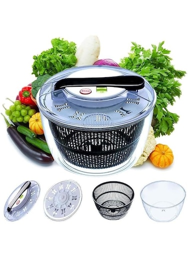 5L Salad Spinner, Multifunction Manual Salad Spinner, Press Type Vegetable Fruit Dryer, BPA Free, Vegetable Washer Spinner Dryer, For Salad Greens, Lettuce, Fruits and Vegetables
