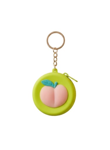 MOBCOS Mini Pouch Keychain &ndash; Cute Round Zipper Coin Purse &amp; Multipurpose Mini Storage Bag with Keyring for Coins, Cash, Keys and Small Essentials   Green Fruit
