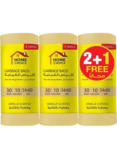 CHOICE 10 Gallons Scented-VANILLA, Pack of 90-Pieces, Size 54*60 cm (30 Trash Bags X 3 Scented Rolls), Bio-degradable Garbage Bags Roll , Bin Liners