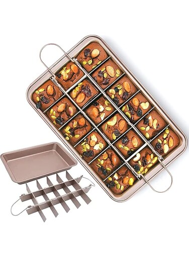 U-HOOME Brownie Pan for Baking18 Cavity Brownie Baking Tray, Chocolate Cake Mold Brownie Baking Pan with Dividers Non-Stick