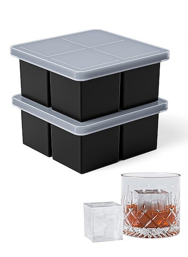 Pack Large 4 Ice Cube Tray for Whiskey,Silicone Ice Cube Trays ,Large Ice Cube Molds with Leak Proof Removable Lid,Square Ice Cube Tray for Whisky and Cocktail