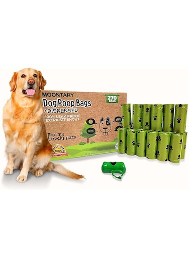 moontary Unscented Biodegradable Extra Thick, Leak Proof Dog Poop Waste Disposal Bags with Dispenser (Green )- Pack of 270