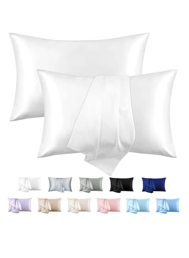 2-Piece Simple Solid Colour Silk Satin Pillow Case with Envelope Closure for Hair and Skin White 51x76/51x102cm