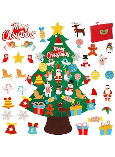 HIGHLAND 2023 Christmas Tree for Kids, 3.5 Feet Long - Christmas Decorations DIY Christmas Tree with 30 Pcs Detachable Ornaments and Gift Bag - Felt Christmas Tree for Kids