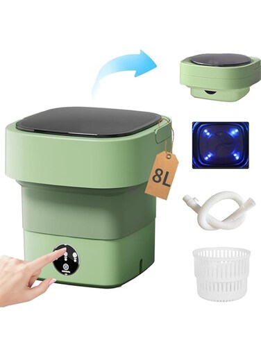 Rmoutf 8L Capacity Mini Washing Machine, Foldable Portable Automatic Ultrasonic Cleaning sterilization with Drain Basket and Drain Pipe, Suitable for Washing Baby Clothes Underwear or Small Items