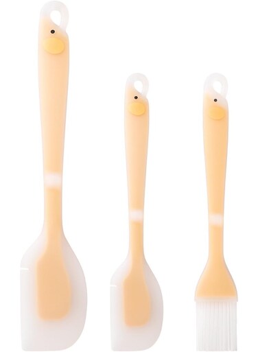 Silicone Spatula Set, Kitchen Utensils, Non-Stick Scrapers with Grooved Design and Basting Brush, for Baking, Cooking, Stirring, Sauce Spreading, BPA-Free, 450&Acirc;&deg;F Heat Resistance (3-Piece, Gray)