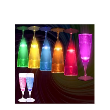 Glowing Party Cups Set of 6 LED Champagne Flutes Automatic Liquid Activated MultiColor Changing Wine Glasses Light Up Glow in the Dark for Halloween Party Birthday