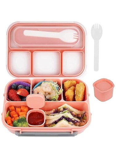 Mizuki Homes Durable Leakproof Bento Lunch Box 4 Compartments BPA-Free Microwave Freezer &amp; Dishwasher Safe Ideal for School Work Picnics and Meal Prep for Kids &amp; Adults 1300ml (Pink)