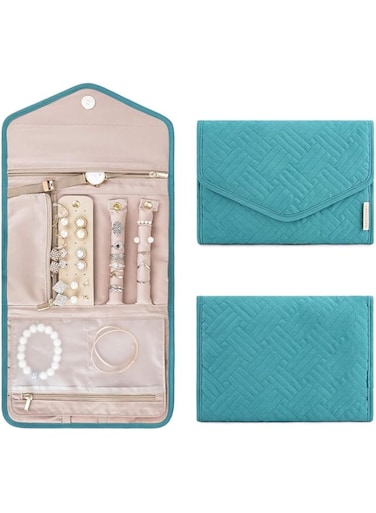 AM ANNA Portable Jewelry Bag,Foldable Travel Jewellery Organiser Bag,45x23cm Unfolded for Multiple Necklaces, Rings, Bracelets, Earings, Portable &amp; Practical, Large Capacity, Lightweight (green)