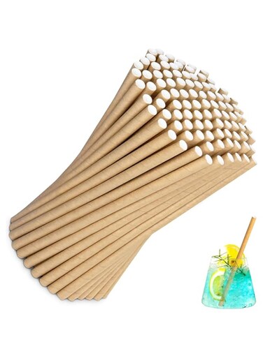 100 PCS Eco-Friendly Paper Straws, Biodegradable - Great for Smoothies, Milk and More - Great for Eco-Friendly Events and Everyday Use - Individually Wrapped (Brown)