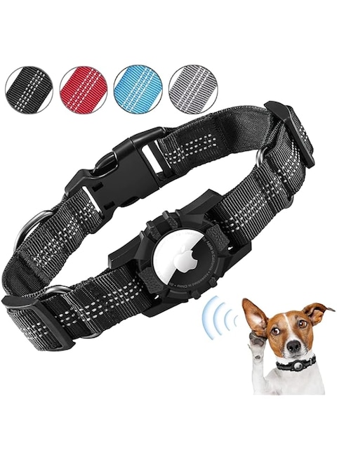 NALACAL Airtag Dog Collar, Adjustable Air Tag Accessories Pet Collar, for Apple Air Tag Dog Collar, Heavy Duty Dog Collar with Airtag Holder Case for Medium Large Dogs, Light Comfortable, Black