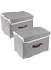 2 Pack Foldable Storage Boxes with Lids, Cotton Linen Storage Bins with Handles for Clothes, Toys, Books, Shelves, Office and Closet Organization &acirc;&euro;&ldquo; Grey, 38 x 25 x 25 cm
