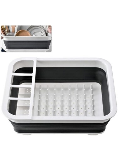Dubai Gallery Collapsible Dish Rack Tray With Drainboard Black/White 36.0X32.0X4.5Cm