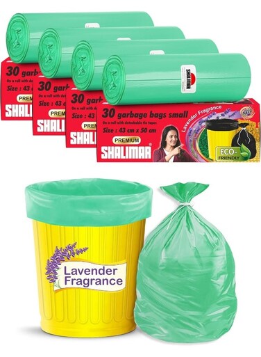 Premium OXO Biodegradable Garbage Bag with Tie, 120 Bags, 43x50 cm, Green, Heavy Duty Leak Proof Lavender Scented Trash Bags for Home and Office Use