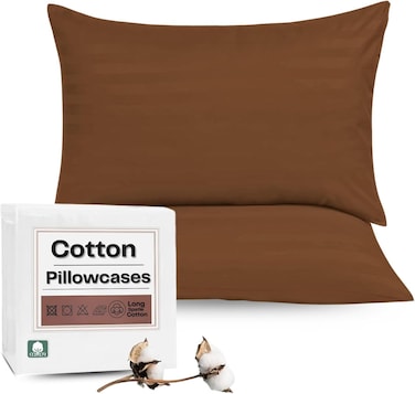 MUSA&Acirc;&reg; 100% Cotton Stripe Pillowcases with Envelope Closure - Mocha (2 Pack, 50 x 80cm)