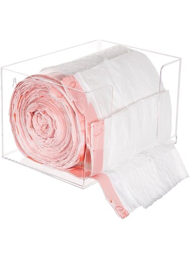 SEANADO Extra Large Trash Bag Dispenser Holder, Wall Mount Acrylic Kitchen Cabinet Organizer Storage Box Holder for Garbage Bag Grocery Plastic Shopping Bag Roll Container (10.4 x 7.5 x 6.3 inches)