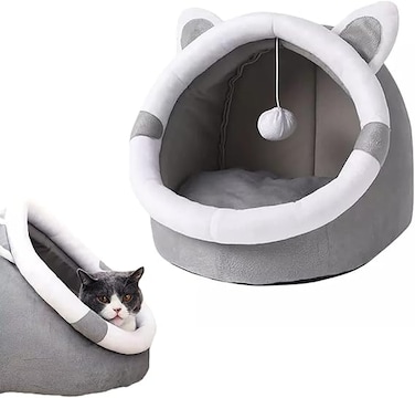 . Bed for Indoor .s &amp; Small Dog Bed, Cute Bunny Shaped Cave Bed, Calming Anti Anxiety, Privacy ./Small Dog Cave Bed with Hanging Toy,Puppy Bed . scratching post (A-Large)