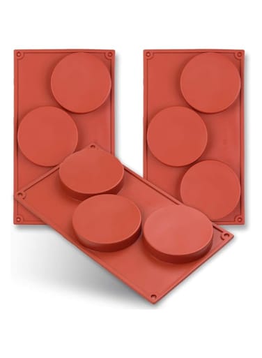 homEdge 3-Cavity Disc Shape Silicone Mold, 3 Packs Disc Cake, Gustard, Resin Coaster, Tart, Handmade Soap Molds-Brown