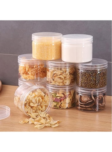 U-HOOME 10oz Plastic Jars With Lids, Airtight Container for Food Storage, Jam, Body Butters, Jelly, Wedding Favors, Baby Foods 9 Pack