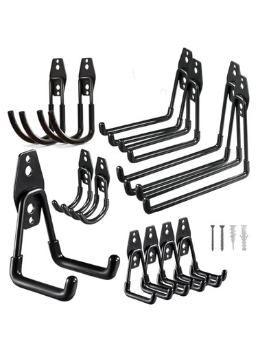 HOOTO 12 Packs Garage Hooks, Metal Garage Storage Hooks, Hangers With Anti-Slip Coating for Garden Tools, Wall Mounted Garage Manager Tools for Garden Tools, Ladders, Bikes Garage Organizers Storage