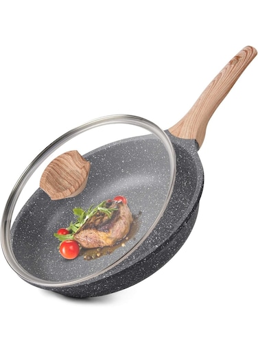 Nonstick Granite Frying Pan Skillet, 8 Inch/20cm Non Stick Omelette Frying Pans With Tempered Glass Lid, Omelet Egg Pan, Stone Cookware Chef's Pan,Bakelite Handle Compatible With Hot Plate, Halogen, Ceramic And Gas Stovetops Induction Compatible, PFOA Free&iuml;&frac14;&OElig;Dishwasher Safe (Gray, 8 Inch/20cm)